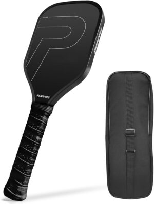 Pickleball Training Paddle, Carbon Fiber Pickleball Trainer Practice Racket w/Storage Bag, 16mm Honeycomb Core, Carbon Grit Surface, Extra Long Handle, Sweet Spot Training Paddle for Precise Practice