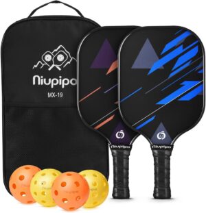niupipo Pickleball Paddles Set of 2/4, USAPA Approved Lightweight Pickleball Rackets, Durable Fiberglass Surface with Polypropylene Honeycomb Core, Cushion Grip and Carry Bag