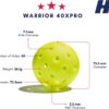 Hero Pickleball Warrior 40XPRO Veteran Owned - Durable Balls. Meets USA Pickleball Requirements. Works with All Paddles. Consistent Flight & Spin - 40 Machine-Drilled Holes