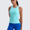 CRZ YOGA Seamless Womens Breathable Workout Tank Tops Racerback High Neck Sleeveless Running Athletic Shirts