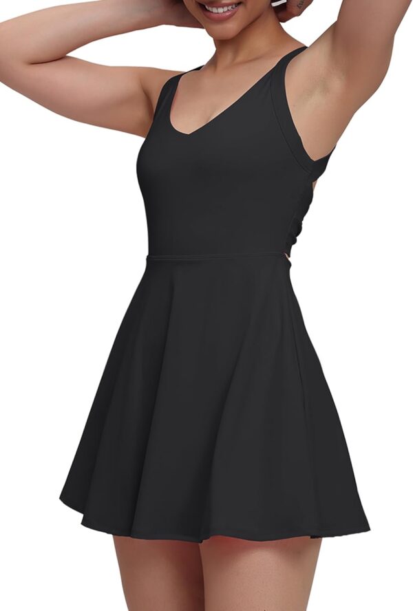 Womens Tennis Workout Dress with Easy Bathroom Shorts Romper Cut Out Twisted Athletic Dresses for Women