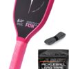 Pickleball Training Paddle, T700 Raw Carbon Fiber Surface, Pink Pickleball Trainer Paddle for Sweet Spot Practice, 16mm Quiet Core, Include 10 Lead Weight Bars & Grip Tape, 7'' Elongated Handle