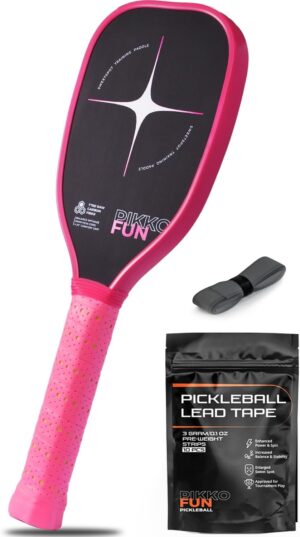 Pickleball Training Paddle, T700 Raw Carbon Fiber Surface, Pink Pickleball Trainer Paddle for Sweet Spot Practice, 16mm Quiet Core, Include 10 Lead Weight Bars & Grip Tape, 7'' Elongated Handle