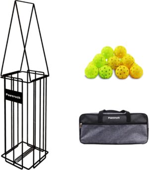 Pickleball Tennis Ball Hopper Set, Pickleball Tennis Ball Basket Holder with 20 Outdoor Pickleball Balls,Perfect Court Equipment for Beginner