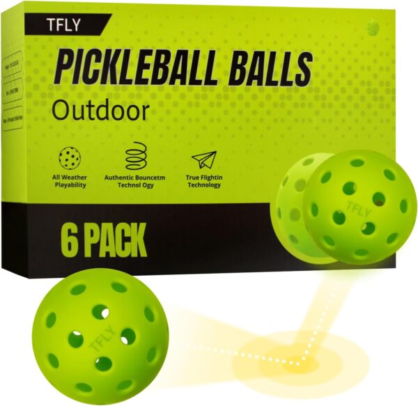 Pickleball Balls, 6 Packs 40 Holes Premium Outdoor Pickleball Balls with Great Bounce, Pickle Ball Accessories, Ideal for All Skill Levels