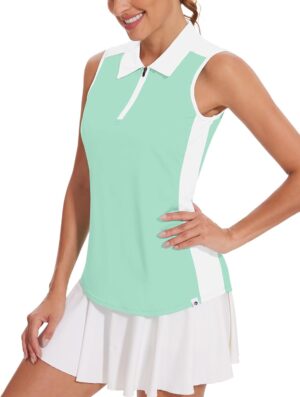 Soneven Womens Sleeveless Golf Shirt Moisture Wicking Athletic Golf Tank Top Printed Polo Tennis Shirts (XS-3XL)