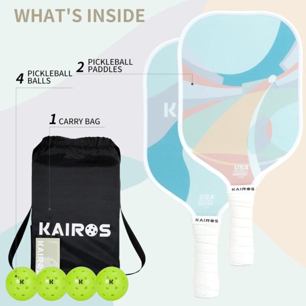 KAIROS Pickleball Paddles, USAPA Approved Pickle Ball Set with 2 Rackets 4 Pickle Balls, Non-Slip Grip Fiberglass Surface Pickleball for Beginners