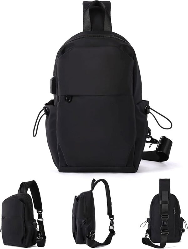 Medium Black Black Sling Bag for Men and Women - Sport Crossbody Backpack for Pickleball, Tennis, Racketball