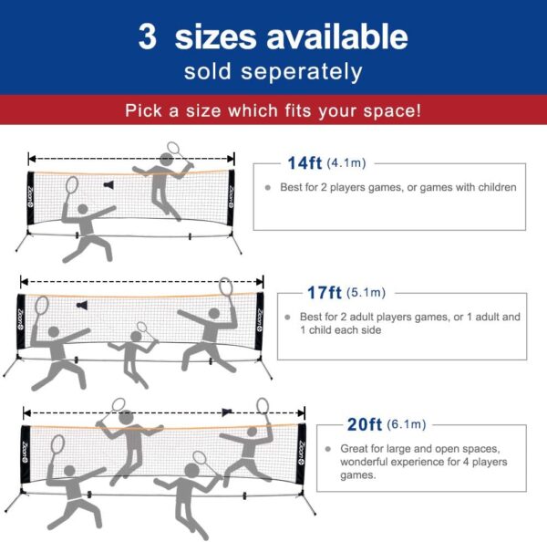 Portable Tennis Net,Stainless Steel Poles Badminton Net Set Adjustable Height Nylon Net with Carry Bag, for Kids Volleyball, Pickleball,Soccer, Indoor, Outdoor Court, Backyard, Beach, Driveway