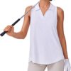 PINSPARK Womens Golf Shirt UPF 50+ Sleeveless Collared Shirts Quick Dry Tennis Polo V-Neck Racerback Athletic Workout Tank