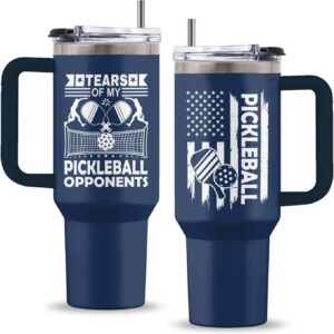 Pickleball Gifts, 40 Oz Tears of My Pickleball Oppnents Laser Engrave Tumbler with Handle & Straw, Sports Gift for Men, Gift for Sports Lovers, Pickleball Tumbler, Gifts for Fathers Day