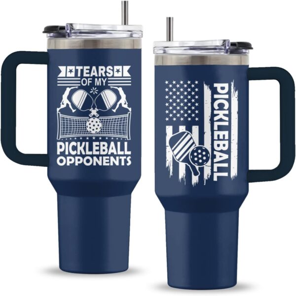 Pickleball Gifts, 40 Oz Tears of My Pickleball Oppnents Laser Engrave Tumbler with Handle & Straw, Sports Gift for Men, Gift for Sports Lovers, Pickleball Tumbler, Gifts for Fathers Day