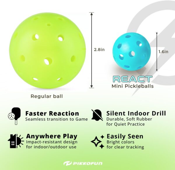 PIKKOFUN React Mini Pickleball Balls - 5 Pack Quiet Training Balls for Improve Hand Speed, Paddle Control and Accuracy