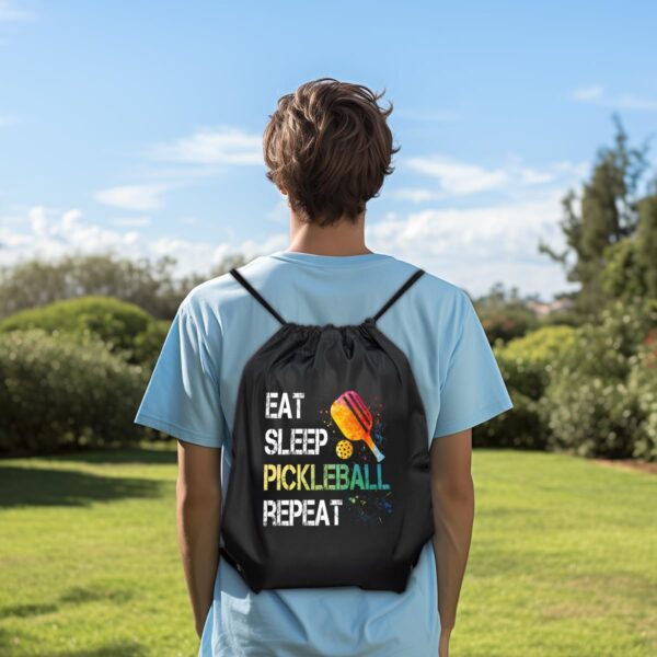 Eat Sleep Pickleball Repeat Drawstring Backpack For Men Women, Waterproof Sport Sackpack For Pickleball Lover Pickleball Fan, Funny Birthday Christmas String Gym Bag Gifts For Dad Mom