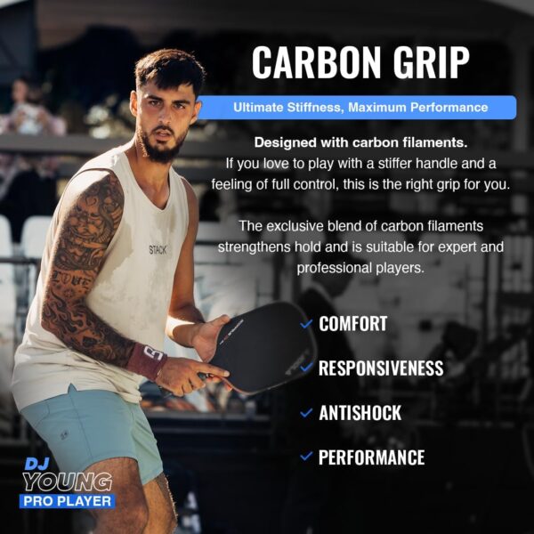 Pickleball Paddle Carbon Grip - 5.25in - Supports Tennis Elbow, Enhances Grip Strength, Reduces Vibration with Finger Support and Anti-Sweat Design