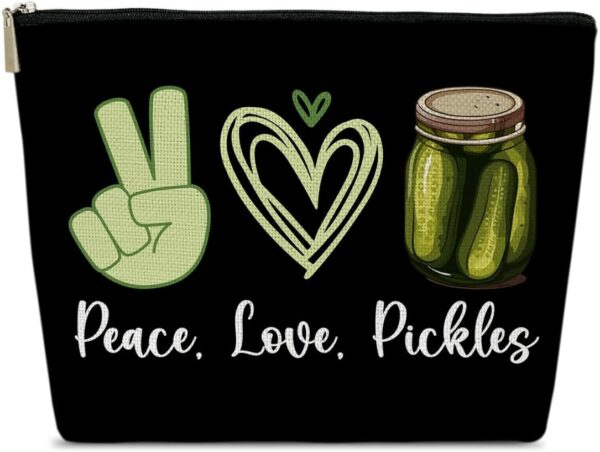 Pickle Lover Gift for Women Makeup Bag, Peace Love Pickles, Pickle Gifts for Women, Funny Birthday Gift for Sister, Teen,Bestie,Daughter, Niece, Pickle Makeup Travel Toiletry Bag