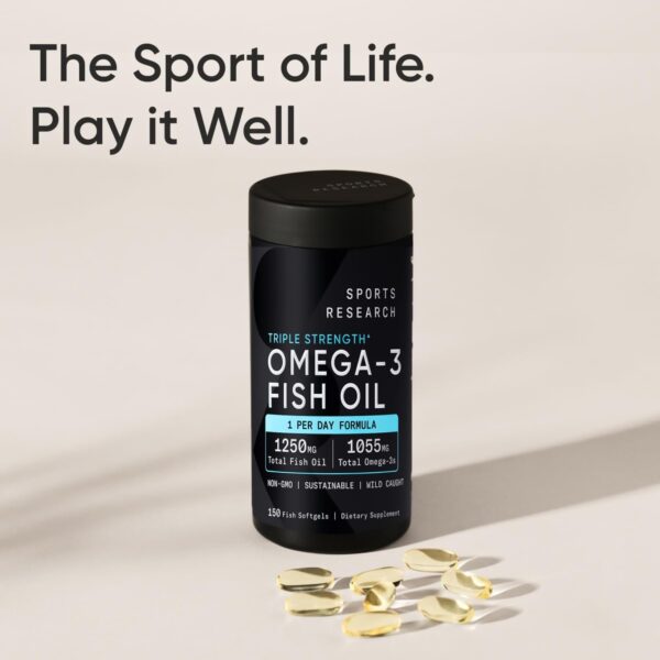 Sports Triple Strength Omega-3 Fish Oil, 150 Fish Softgels - Burp Less