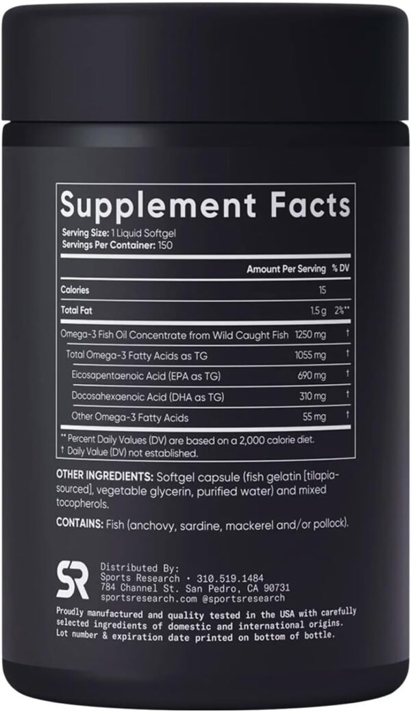 Sports Triple Strength Omega-3 Fish Oil, 150 Fish Softgels - Burp Less