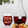 Queen of the Pickleball Court Funny Stemless Wine Glass - Gift for Mom, Grandma, Sister, Aunt, Wife - Birthday, Mother's Day for Friend, Colleague, Pickleball Lover