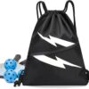 suwasp Black Drawstring Backpack Pickleball Bag for Women, Waterproof Drawstring Gym Bag for Men, Pickleball Paddles String Bag Sackpack for Sport