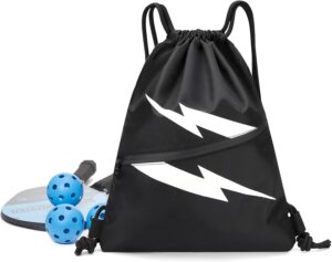 suwasp Black Drawstring Backpack Pickleball Bag for Women, Waterproof Drawstring Gym Bag for Men, Pickleball Paddles String Bag Sackpack for Sport