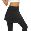 WOWENY Tennis Skirted Leggings with Pockets for Women Active Skort Athletic Ruffle Pleated Golf Skapri with Skirt