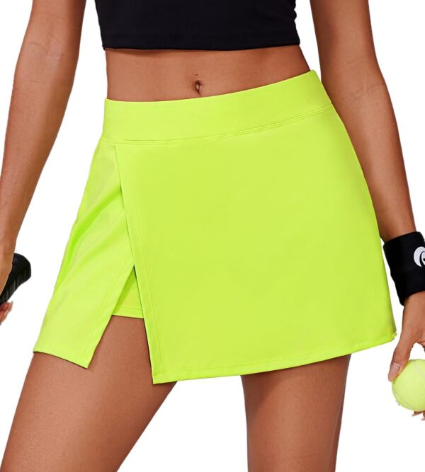 PINSPARK Womens Tennis Skirts High Waisted Golf Skorts with 2 Pockets Side Slit Athletic Skirt for Workout Pickleball Sports