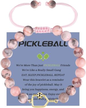 Pickleball Gifts for Women Teens, Natural Stone Bead Bracelet for Pickleball Lover, Pickleball Stuff Jewelry Birthday Gifts for Women Men Teens Players