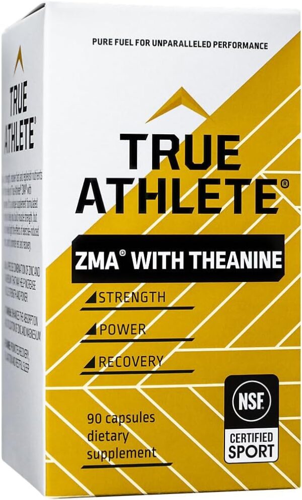 True Athlete ZMA with Theanine – Supports Muscle Recovery, Strength & Sleep – Zinc, Magnesium, Vitamin B6 & Theanine Formula for Relaxation & Performance (90 Capsules)