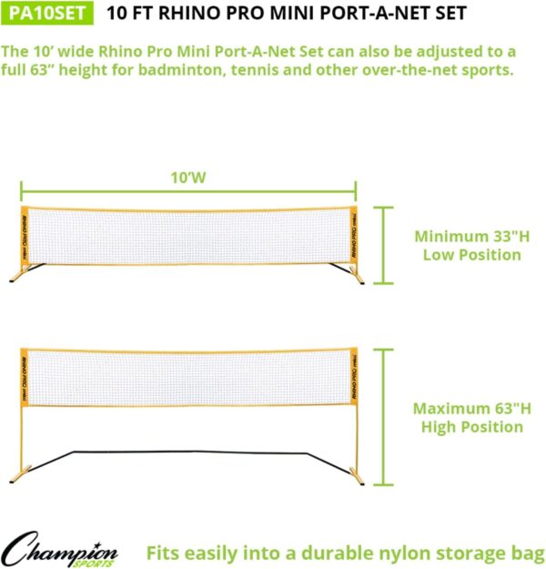 Champion Sports Adjustable Sport Net: Portable Sport Game Net for Volleyball, Tennis, Pickleball, and Badminton - Multiple Widths