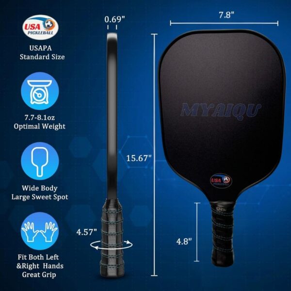 Pickleball Paddles Set of 2, Carbon Fiber Set, Lightweight Graphite Pickle Ball Rackets 2-Pack with 6 Balls & Grip tape, 1 Carrying Bag, Pickleball Paddle Kit for All Players