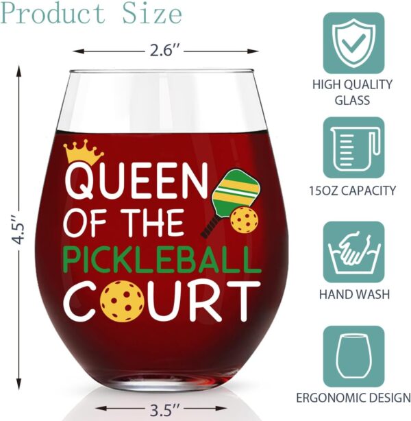Queen of the Pickleball Court Funny Stemless Wine Glass - Gift for Mom, Grandma, Sister, Aunt, Wife - Birthday, Mother's Day for Friend, Colleague, Pickleball Lover