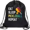Eat Sleep Pickleball Repeat Drawstring Backpack For Men Women, Waterproof Sport Sackpack For Pickleball Lover Pickleball Fan, Funny Birthday Christmas String Gym Bag Gifts For Dad Mom