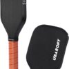 Pickleball Training Paddle, 7.6-8.2oz Pickleball Trainer 14/16/19mm, Raw Carbon Fiber Sweet Spot Pickle Ball Paddle with Paddle Cover, Extra Long Handle for Men Women, Shot and Spin Frosted Surface