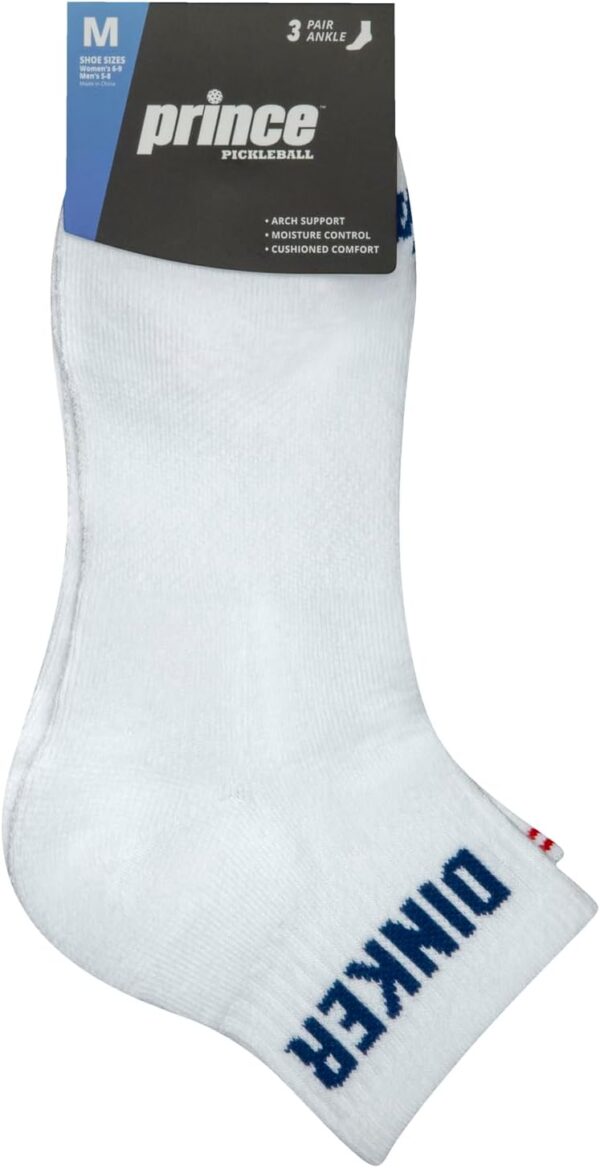 Prince Comfortable Moisture-Wicking Pickleball Ankle 3 Pack Socks- Size Medium-Women & Men