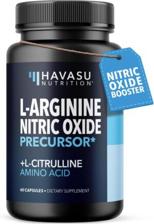 L-Arginine Capsules Nitric Oxide Supplement for Men with L-Citrulline - 1200mg L Arginine and L Citrulline Blend - Non-GMO Veggie Capsule for Performance, Endurance and Muscle - 1 Month Supply