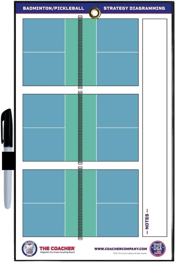 Premium Dry Erase Magnetic Badminton or Pickleball Coaching Coach Board Clipboard - Made in The USA - Double-Sided - Training Aids Equipment Gear