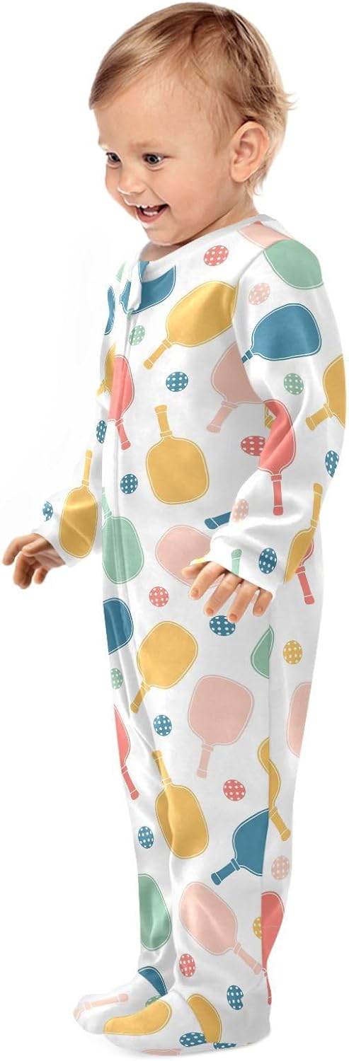 Dussdil Pink Orange Pickleball Balls Baby One-Piece Footies Newborn Rompers Pajamas Footed Pjs for Sleep Play Boys Girls