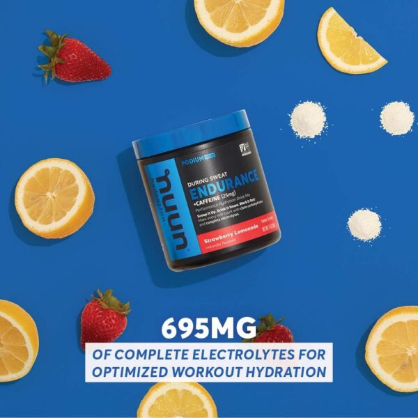 Nuun Hydration Endurance Powder, Strawberry Lemonade + Caffeine, Workout Support, 5 Essential Electrolytes for Hydration + Carbohydrates, Vegan, Non-GMO, (16 Servings - Canister)