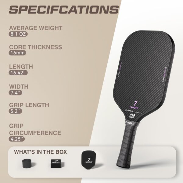 Pickleball Paddle with 3K T800 Raw Carbon Fiber Surface & 16mm V-Sonic IV Power Core, Premium Pickle Ball Racket Designed for Increased Power & Ultimate Spin, USAPA Approved