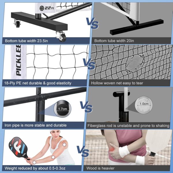Fostoy Portable Pickleball Net with Wheels, Pickleball Set with 4 Fiberglass Paddles & 6 Pickleballs, Carry Bag, for Backyards Driveways and Garages