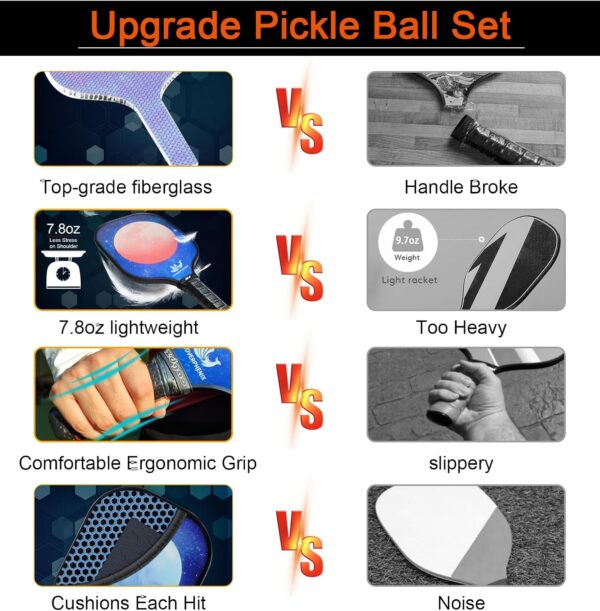 Pickleball Set with Net and Court Marker, 22 FT Regulation Size Pickleball Net System with Fiberglass Paddles Set of 4, Outdoor Pickleballs, Court Line Marker, Carry Bag for Driveway Backyards