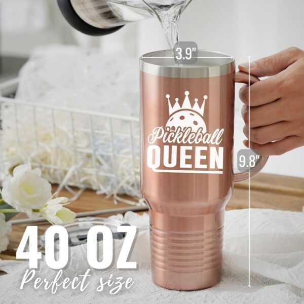Onebttl Pickleball Gifts for Women, Gifts for Pickleball Lovers, Insulated 40oz Stainless Steel Tumbler with Handle and Straw Lid, Pickleball Accessories, Pickleball Queen, Rose Gold
