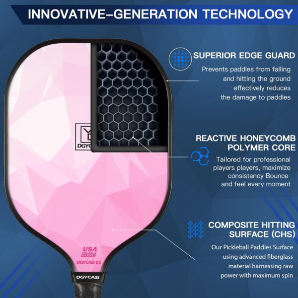 YC DGYCASI Pickleball Paddles Set of 2, 2025 USAPA Approved Fiberglass Pickleball Set, Lightweight Pickle Ball Rackets 2 Pack, 2 Outdoor Pickleball Balls, 2 Indoor Balls, 1 Bag, Pink