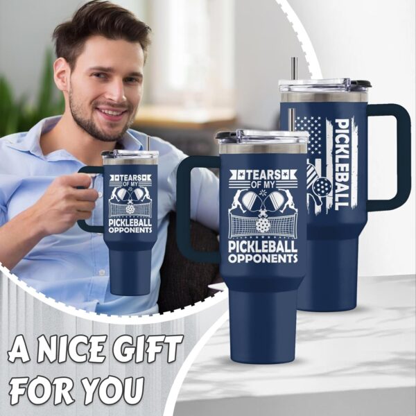 Pickleball Gifts, 40 Oz Tears of My Pickleball Oppnents Laser Engrave Tumbler with Handle & Straw, Sports Gift for Men, Gift for Sports Lovers, Pickleball Tumbler, Gifts for Fathers Day