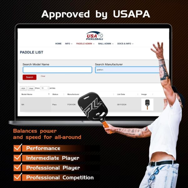 Carbon Fiber Pickleball Paddle, Professional Raw Carbon Fiber Pickleball for Power & Control, Polymer Honeycomb Core, USAPA Approved T300 Pickleball Racket