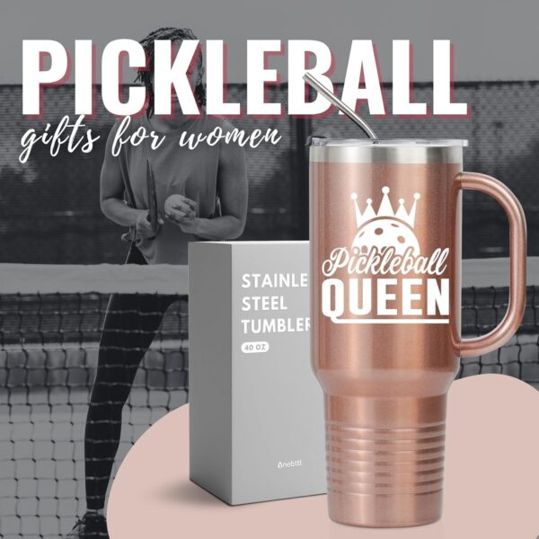 Onebttl Pickleball Gifts for Women, Gifts for Pickleball Lovers, Insulated 40oz Stainless Steel Tumbler with Handle and Straw Lid, Pickleball Accessories, Pickleball Queen, Rose Gold