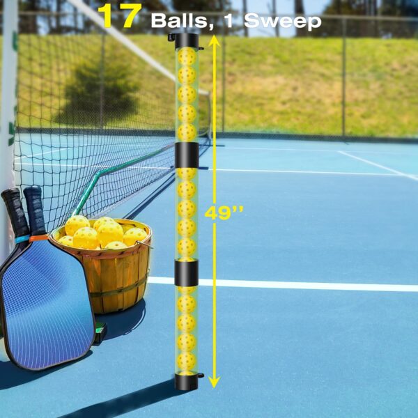 Pickleball Ball Retriever, Pickleball Picker Upper Holds 17 Balls, Pickleball Hopper with Shoulder Strap for Easy Pickup & Carrying, Detachable Pickleball Tube