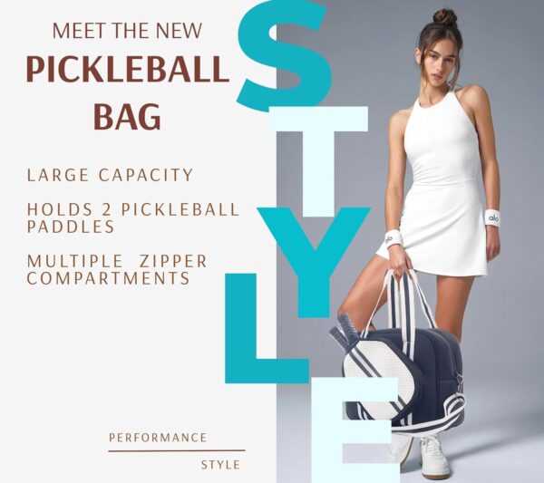 Pickleball Sports Tote Bag with Racket Holder, Neoprene, Adjustable Shoulder Strap