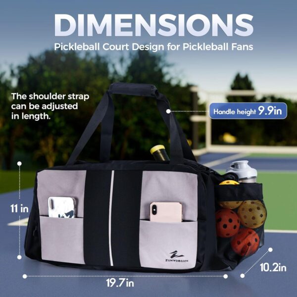 ZUMWORGION® Pickleball Bag for Men & Women – 40L Duffle Bag with Thermal Paddle Pocket, Shoe Compartment, Fence Hooks, Mesh Ball Holders – Water-Resistant Pickle Ball Bag for Travel, Gym, Tournaments